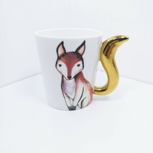 Jessica Flick Fox Animal Coastal Design Mug Cup Gold Tail Handle whimsical